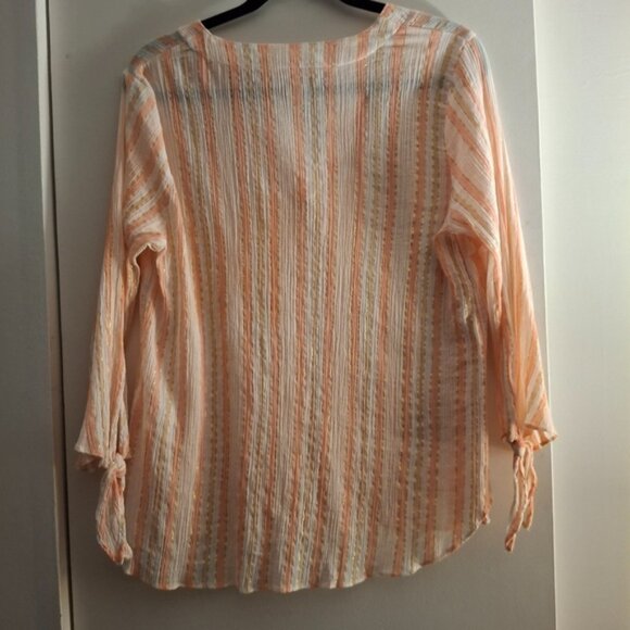Michael Kors Women's Striped Sheer Pink, White, and Tan Blouse - Picture 3 of 6